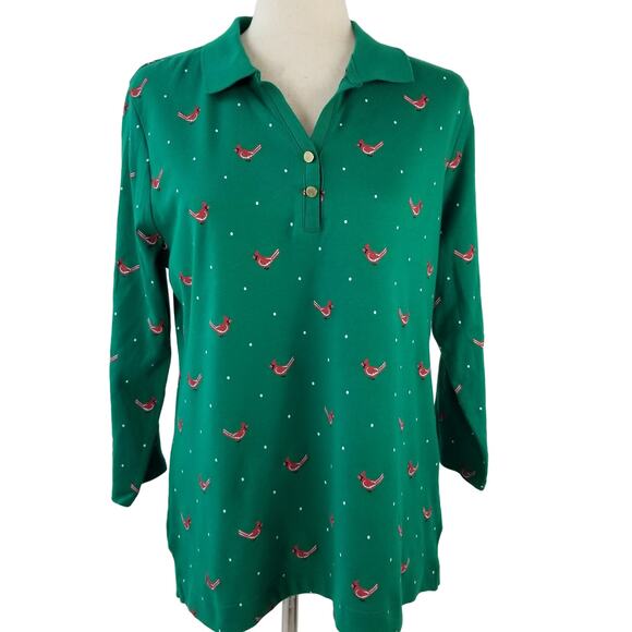 Kim Rogers Green Red Cardinals Long Sleeve Soft Top Size Medium - Picture 1 of 4